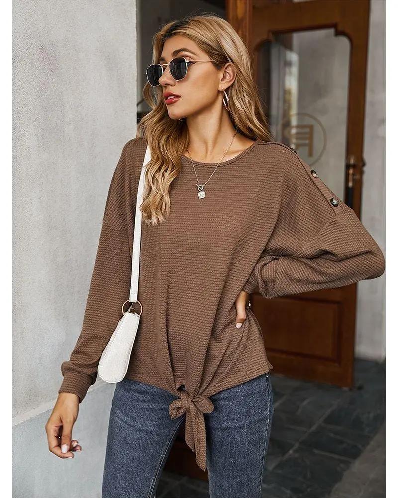 Contrast Button Shoulder Detail Sweater Anna-Kaci Wholesale