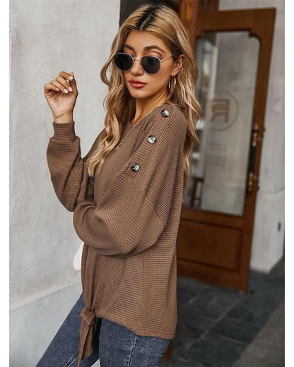 Contrast Button Shoulder Detail Sweater Anna-Kaci Wholesale