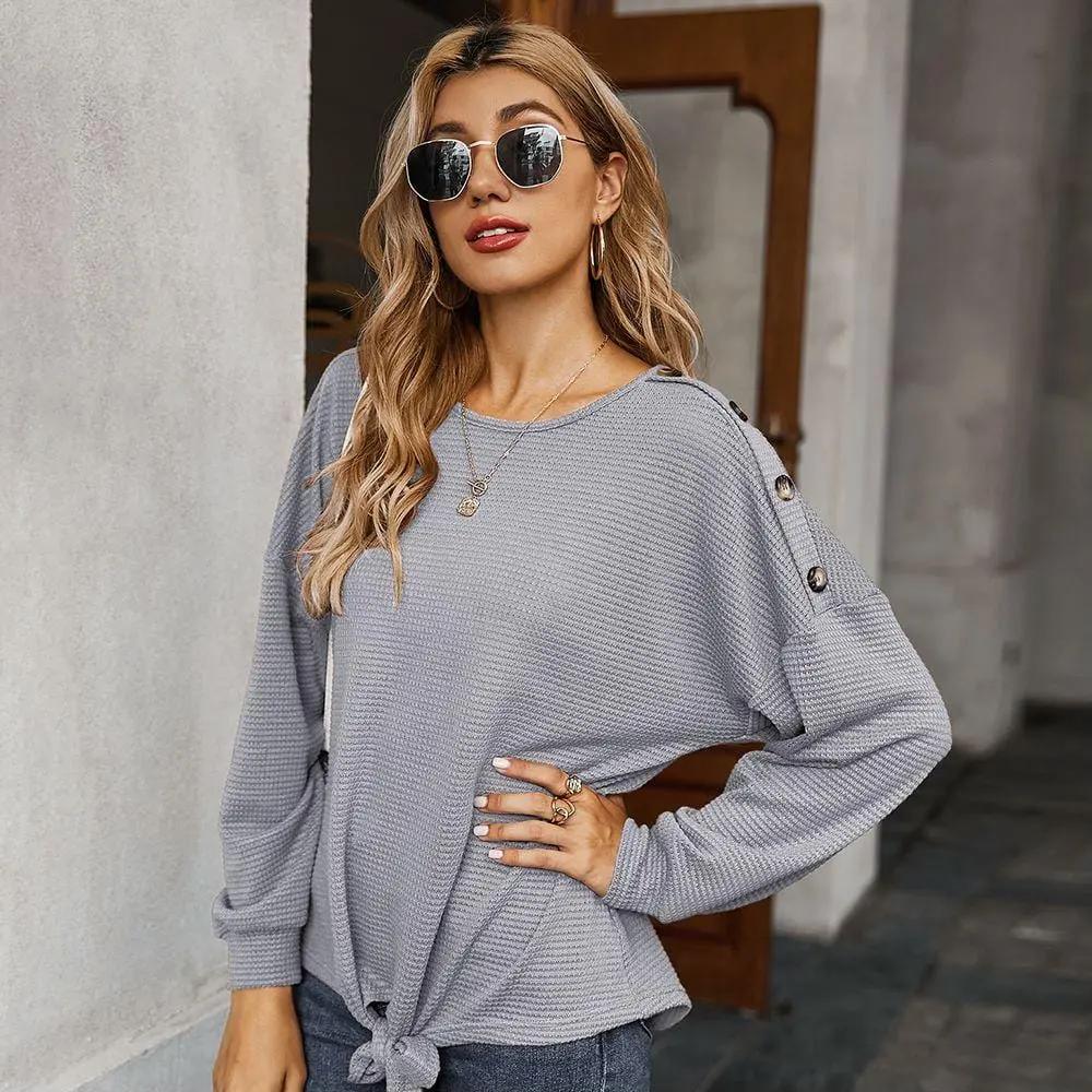 Contrast Button Shoulder Detail Sweater Anna-Kaci Wholesale