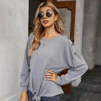 Contrast Button Shoulder Detail Sweater Anna-Kaci Wholesale