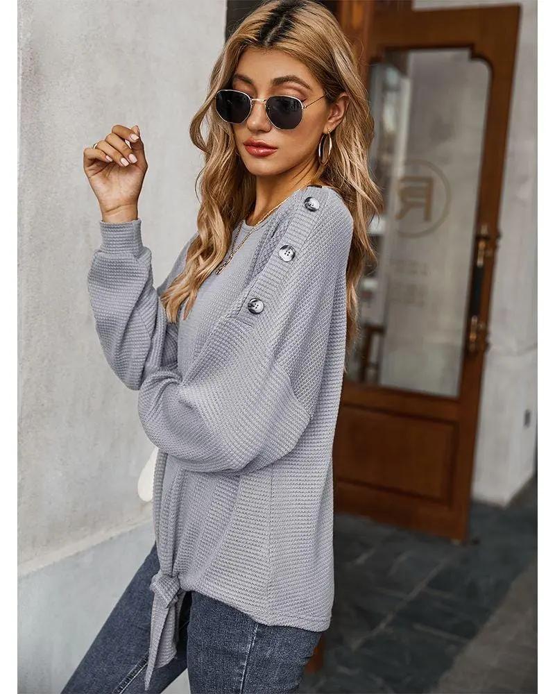 Contrast Button Shoulder Detail Sweater Anna-Kaci Wholesale