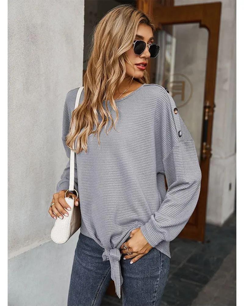 Contrast Button Shoulder Detail Sweater Anna-Kaci Wholesale