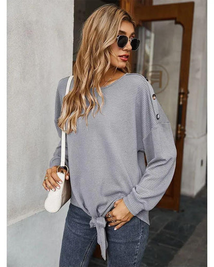 Contrast Button Shoulder Detail Sweater Anna-Kaci Wholesale