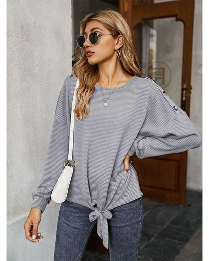 Contrast Button Shoulder Detail Sweater Anna-Kaci Wholesale