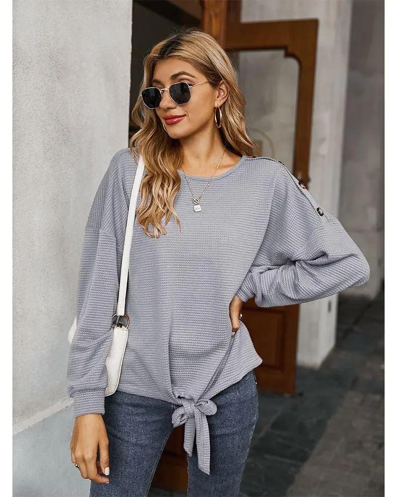 Contrast Button Shoulder Detail Sweater Anna-Kaci Wholesale