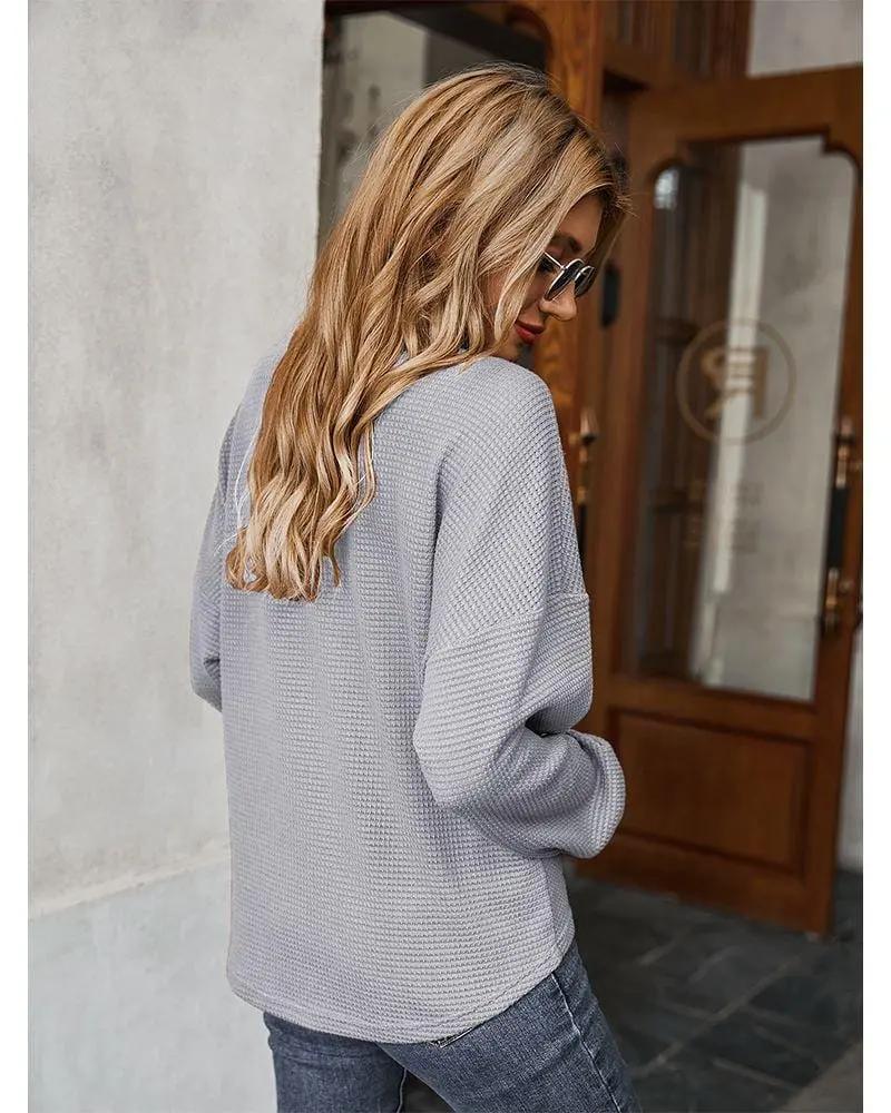 Contrast Button Shoulder Detail Sweater Anna-Kaci Wholesale