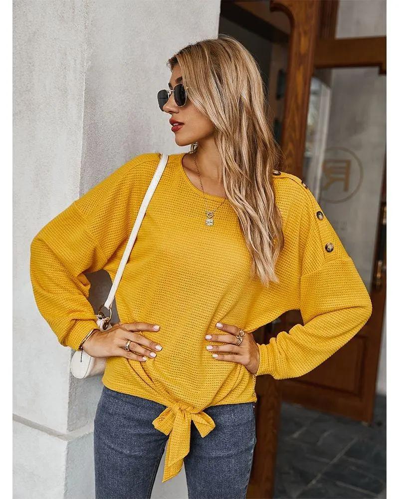 Contrast Button Shoulder Detail Sweater Anna-Kaci Wholesale