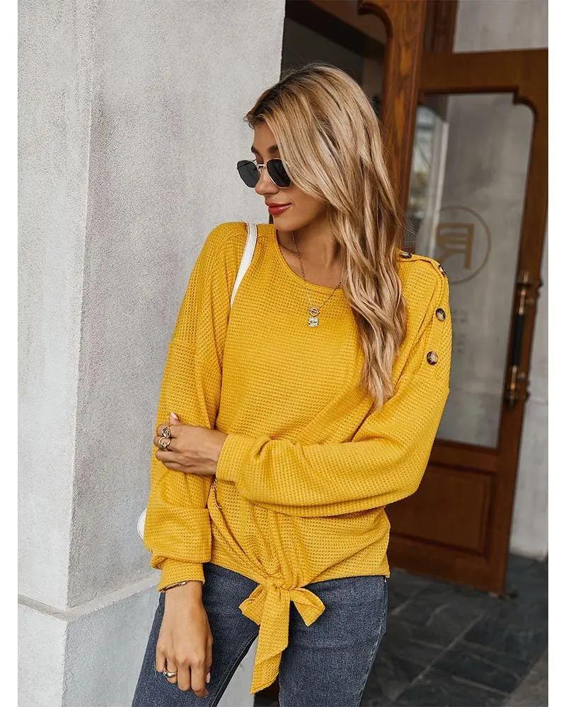 Contrast Button Shoulder Detail Sweater Anna-Kaci Wholesale