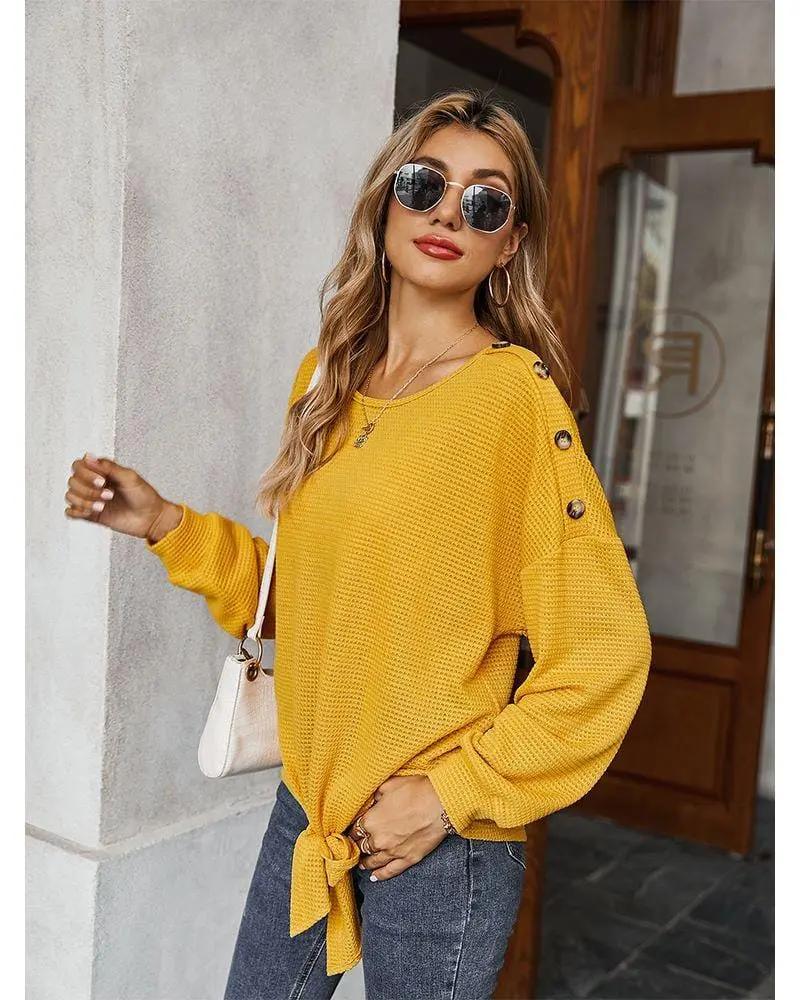 Contrast Button Shoulder Detail Sweater Anna-Kaci Wholesale