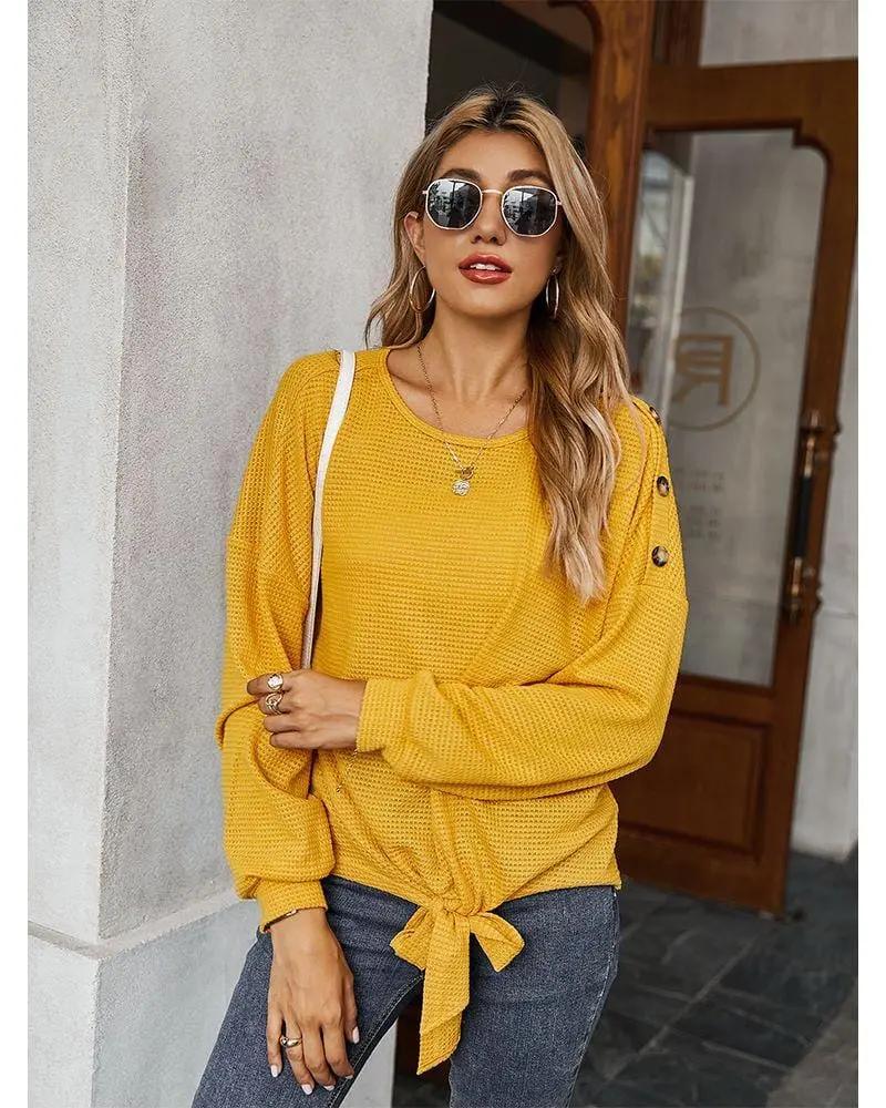 Contrast Button Shoulder Detail Sweater Anna-Kaci Wholesale