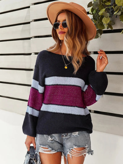 Boat Neck Striped Sweater Anna-Kaci Wholesale