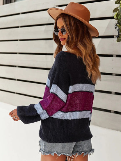 Boat Neck Striped Sweater Anna-Kaci Wholesale