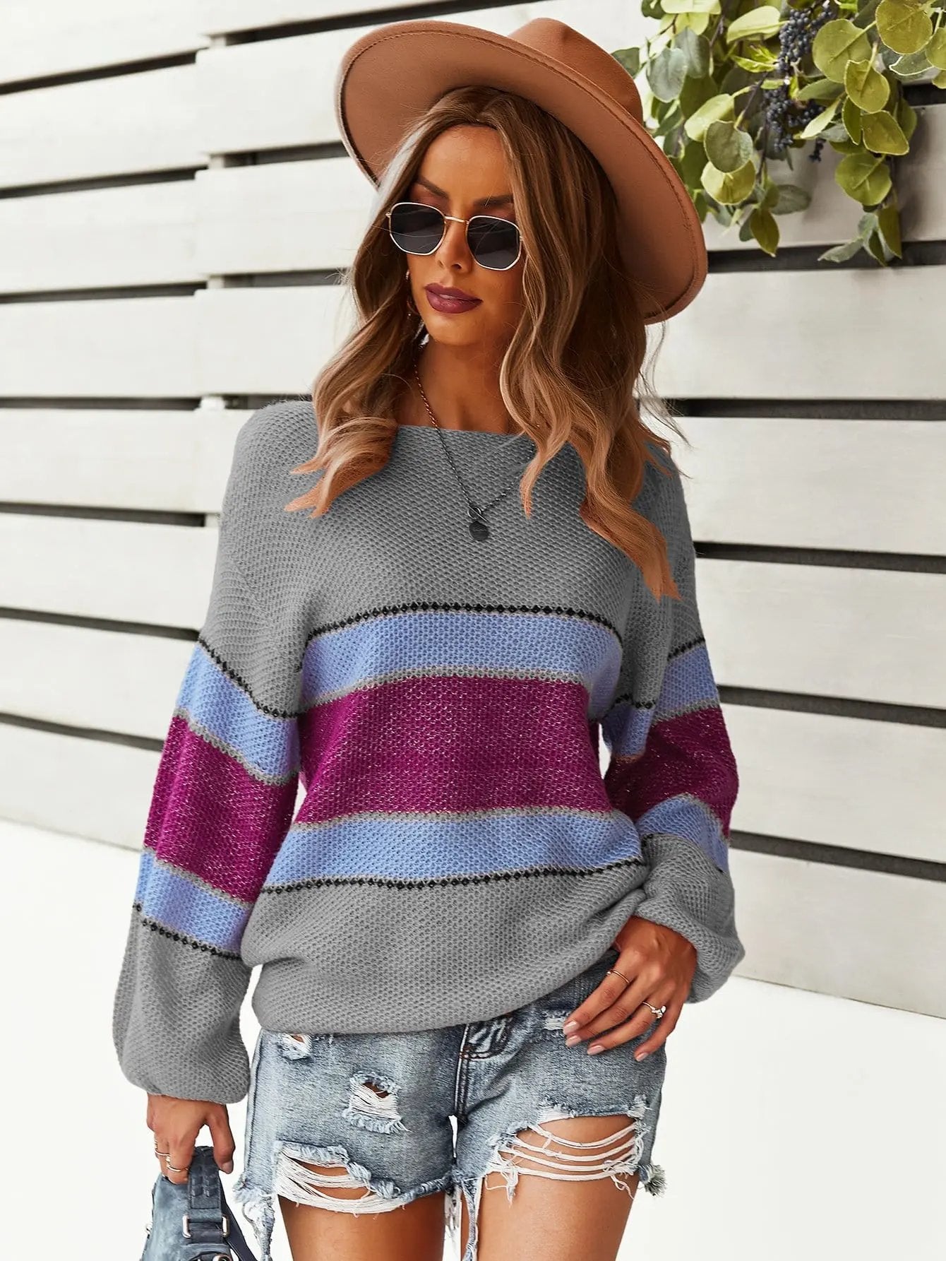 Boat Neck Striped Sweater Anna-Kaci Wholesale