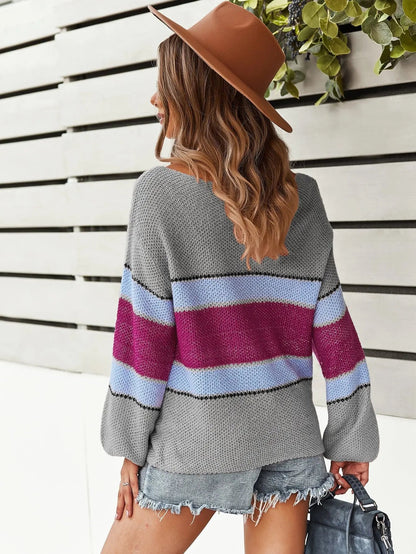 Boat Neck Striped Sweater Anna-Kaci Wholesale