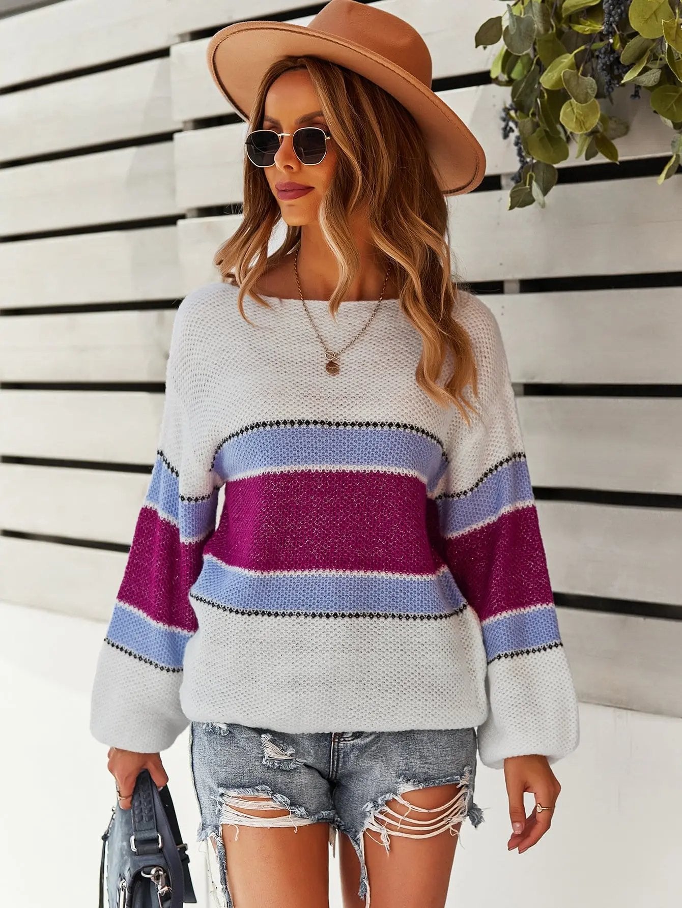 Boat Neck Striped Sweater Anna-Kaci Wholesale