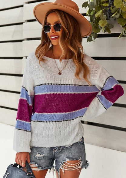 Boat Neck Striped Sweater Anna-Kaci Wholesale