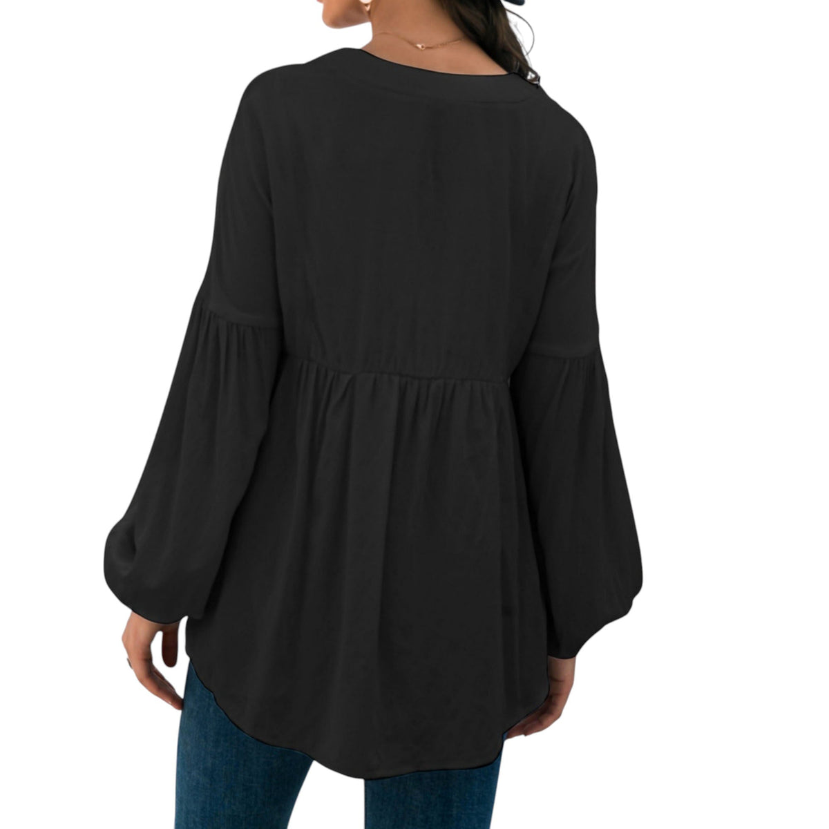 Long Sleeve Button Front Peasant Top with Gathered Waist and Flowy Fit Anna-Kaci Wholesale