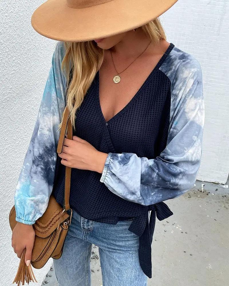 Two Tone Surplice Knit Sweater Anna-Kaci Wholesale