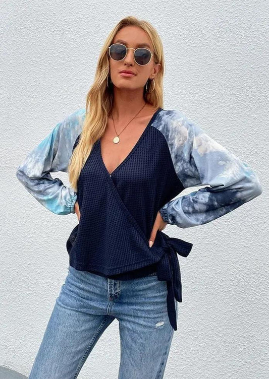 Two Tone Surplice Knit Sweater Anna-Kaci Wholesale