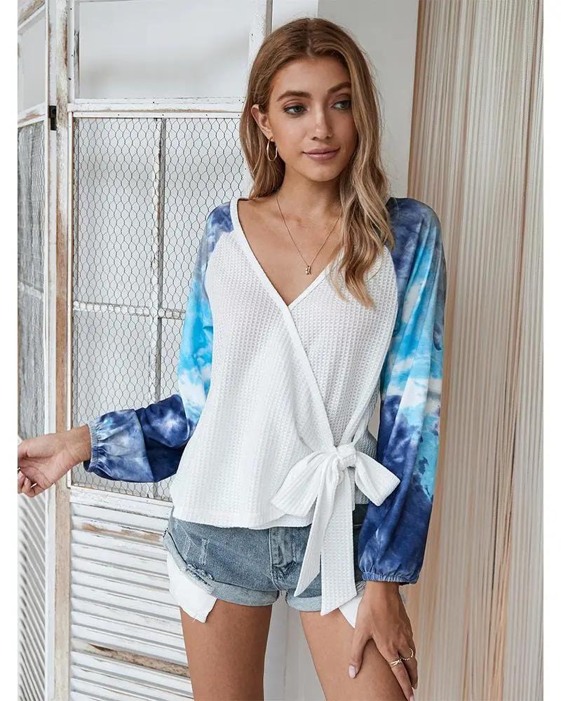 Two Tone Surplice Knit Sweater Anna-Kaci Wholesale