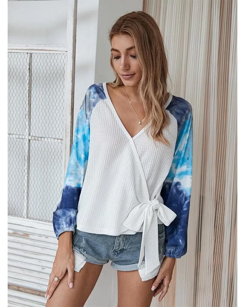 Two Tone Surplice Knit Sweater Anna-Kaci Wholesale