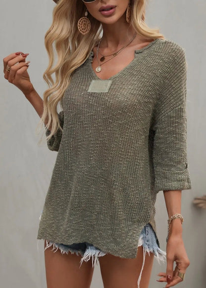 Drop Shoulder 3/4 Length Sweater Anna-Kaci Wholesale
