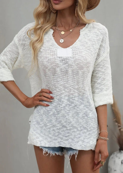 Drop Shoulder 3/4 Length Sweater Anna-Kaci Wholesale