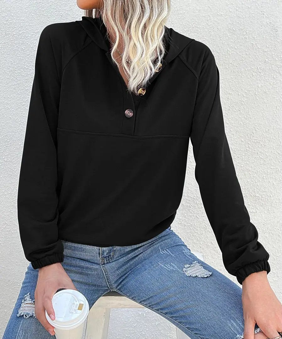 Half Button Hooded Sweatshirt Anna-Kaci Wholesale