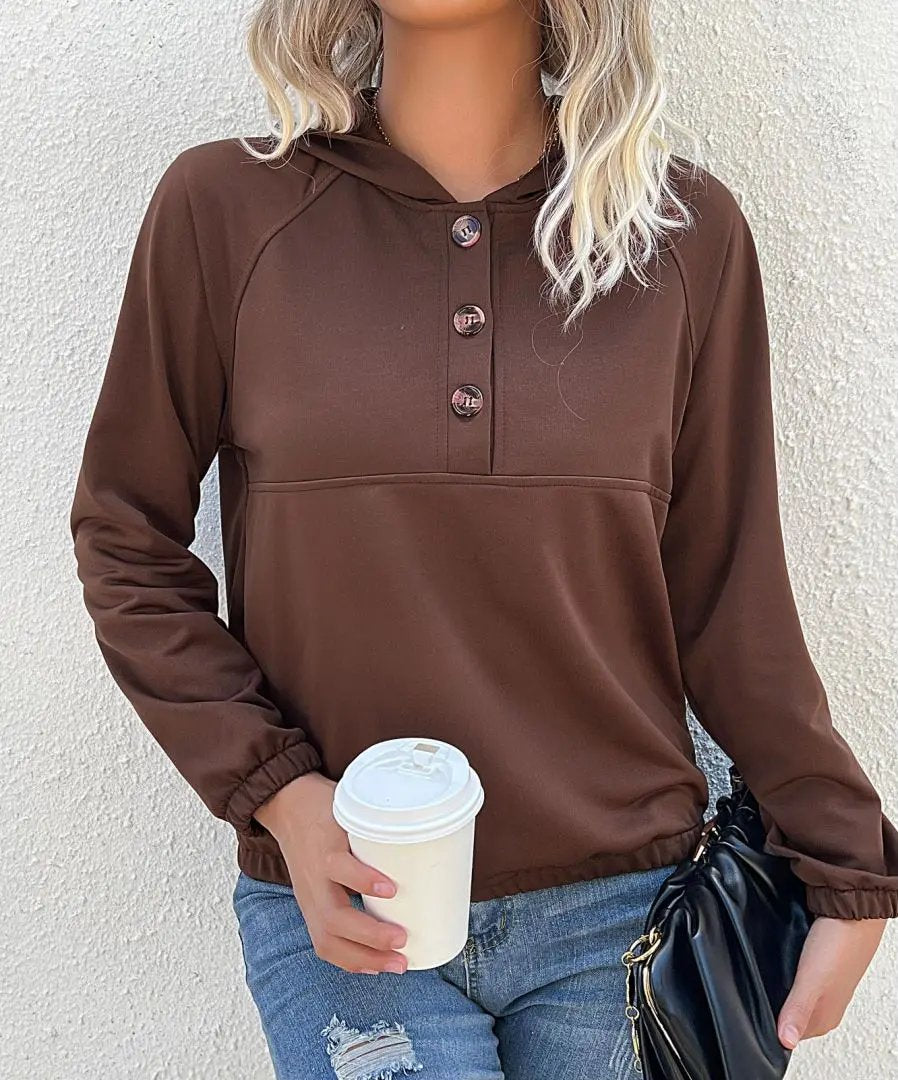 Half Button Hooded Sweatshirt Anna-Kaci Wholesale