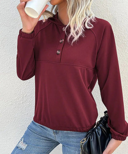 Half Button Hooded Sweatshirt Anna-Kaci Wholesale