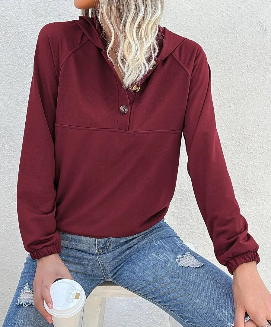 Half Button Hooded Sweatshirt Anna-Kaci Wholesale