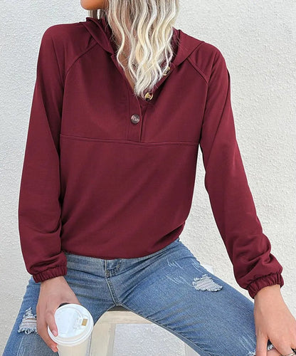 Half Button Hooded Sweatshirt Anna-Kaci Wholesale