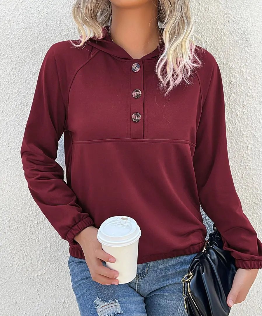 Half Button Hooded Sweatshirt Anna-Kaci Wholesale