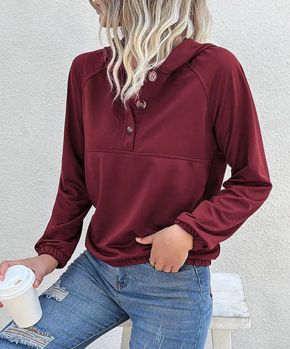 Half Button Hooded Sweatshirt Anna-Kaci Wholesale