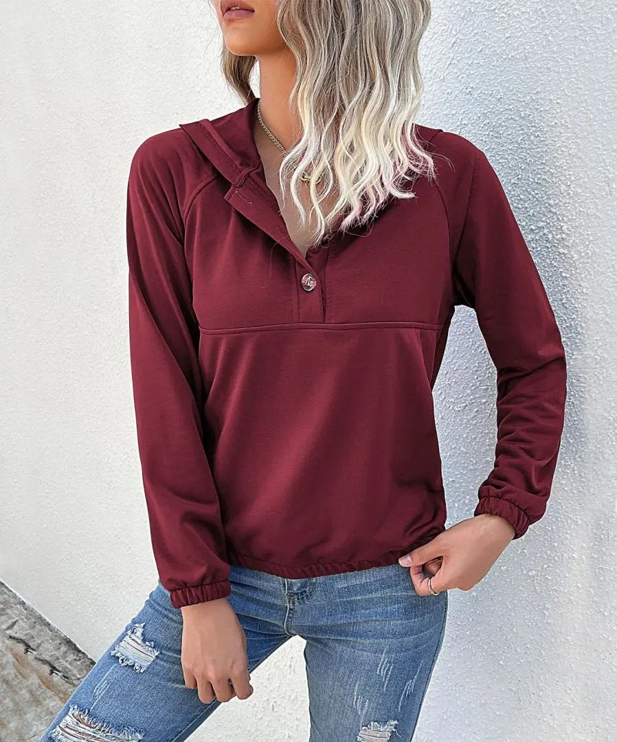 Half Button Hooded Sweatshirt Anna-Kaci Wholesale