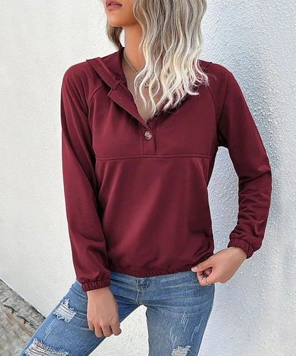 Half Button Hooded Sweatshirt Anna-Kaci Wholesale