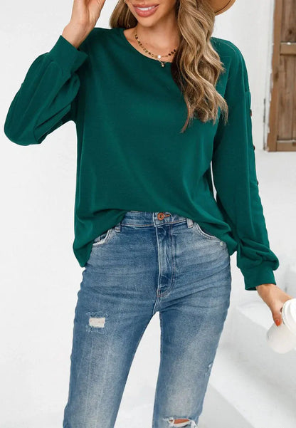 Contrast Side Button Sleeve Sweater Anna-Kaci Wholesale