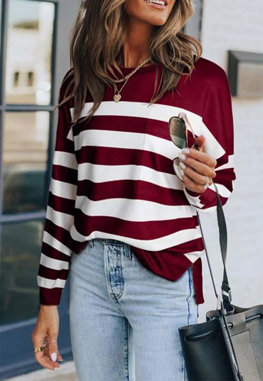 Classic Striped Patch Pocket Sweater Anna-Kaci Wholesale