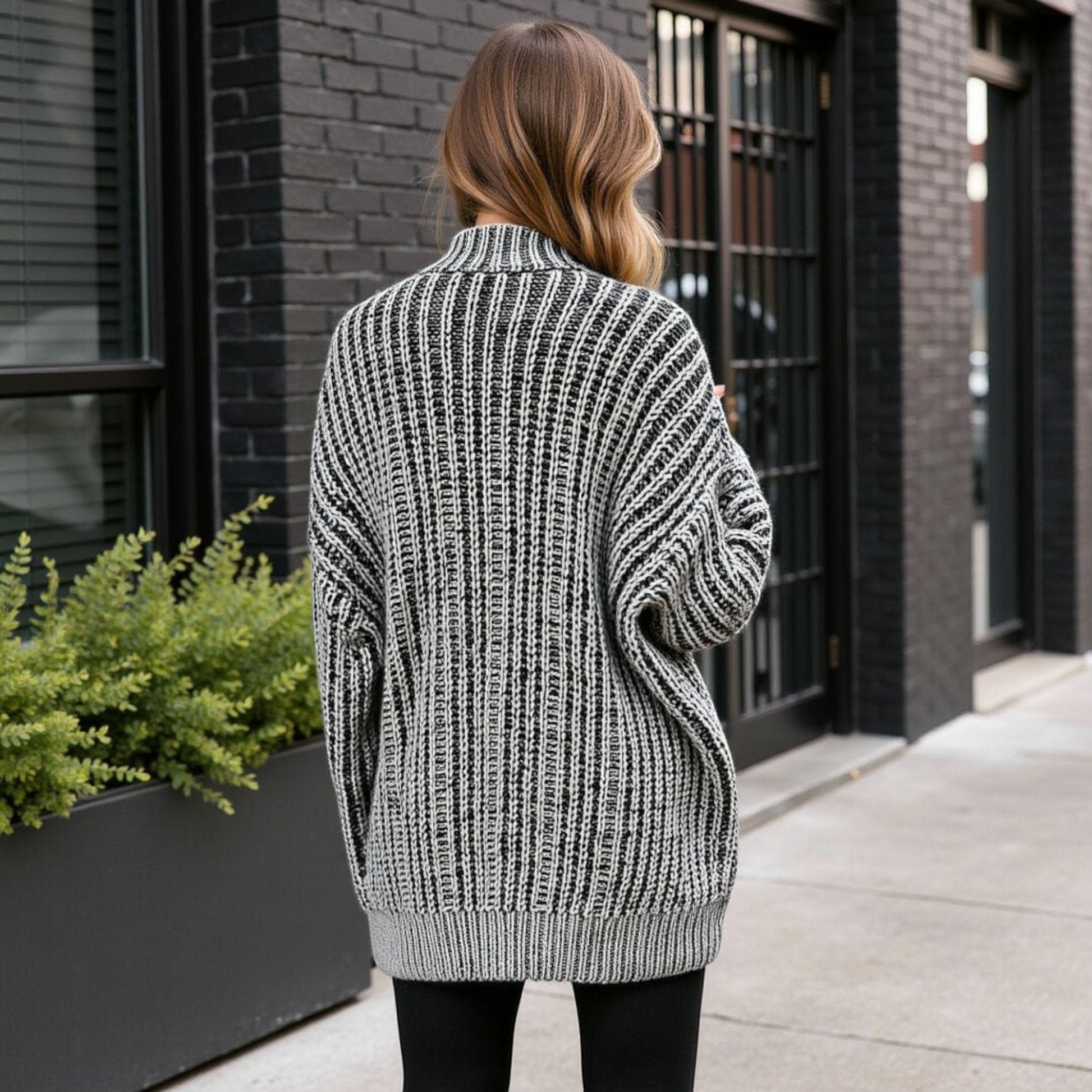 Striped Knit Cardigan with Button Front and Drop Shoulder Design Anna-Kaci Wholesale