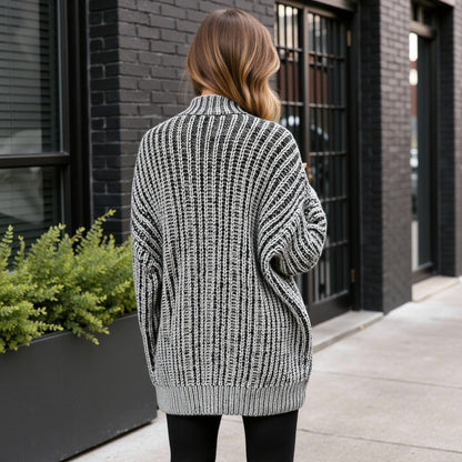Striped Knit Cardigan with Button Front and Drop Shoulder Design Anna-Kaci Wholesale