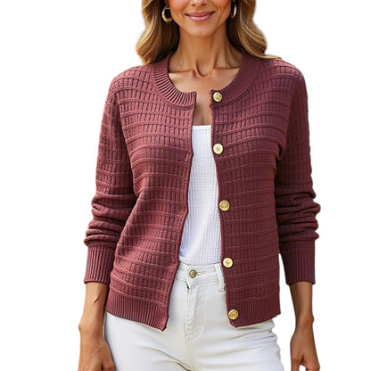 Textured Knit Button-Front Cardigan with Long Sleeves and Ribbed Trim Anna-Kaci Wholesale