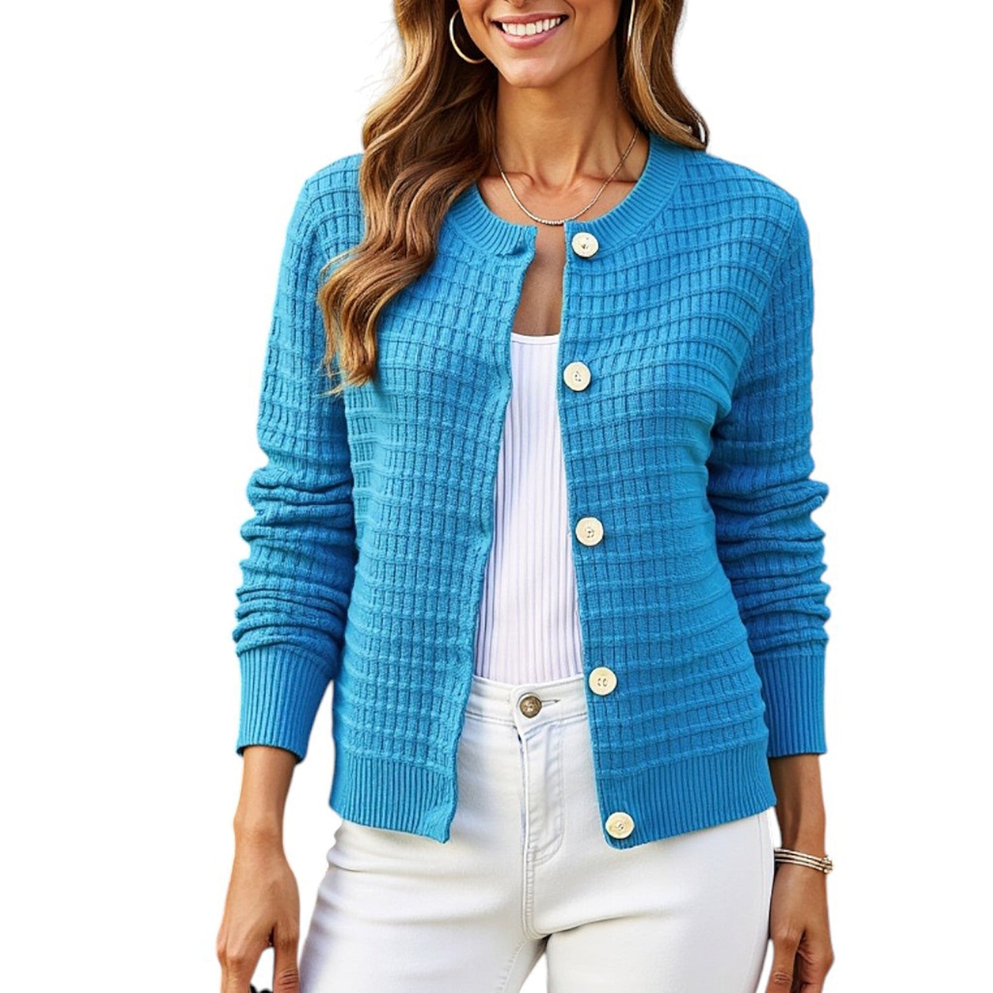 Textured Knit Button-Front Cardigan with Long Sleeves and Ribbed Trim Anna-Kaci Wholesale
