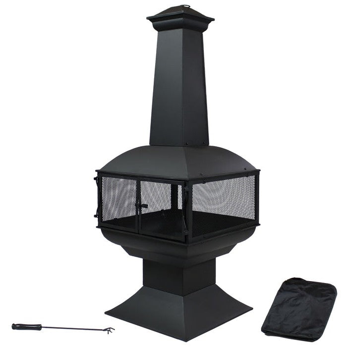Large Black Outdoor Steel Chimenea Wood Burning Fire Pit FastFurnishings
