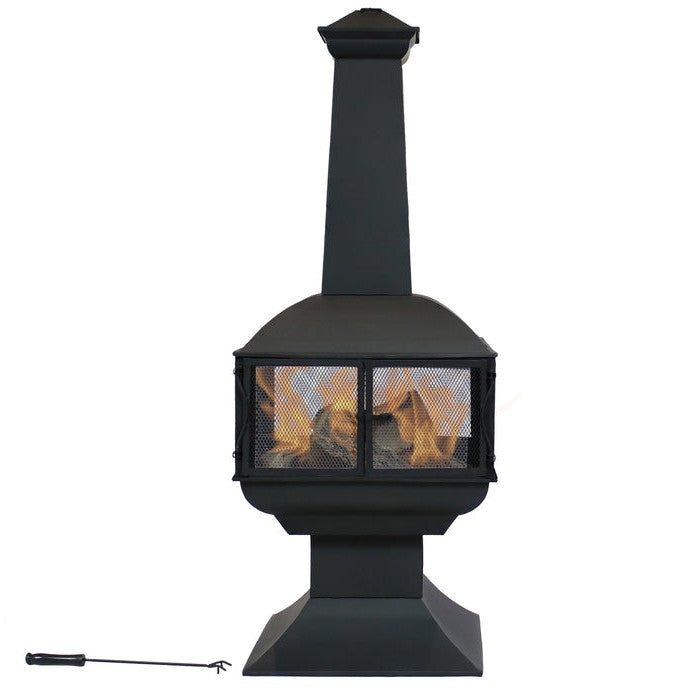 Large Black Outdoor Steel Chimenea Wood Burning Fire Pit FastFurnishings