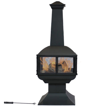 Large Black Outdoor Steel Chimenea Wood Burning Fire Pit FastFurnishings