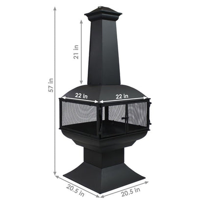 Large Black Outdoor Steel Chimenea Wood Burning Fire Pit FastFurnishings