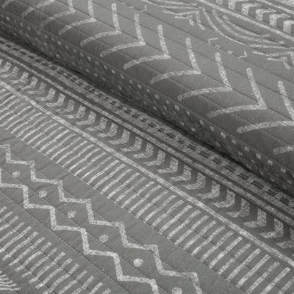 King Size Scandinavian Dark Grey Chevron Stripe Reversible Cotton Quilt Set FastFurnishings