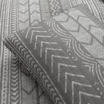 King Size Scandinavian Dark Grey Chevron Stripe Reversible Cotton Quilt Set FastFurnishings