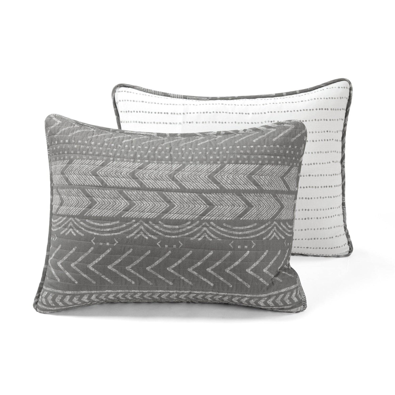 King Size Scandinavian Dark Grey Chevron Stripe Reversible Cotton Quilt Set FastFurnishings
