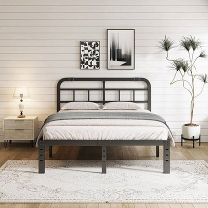 King Size Heavy Duty Black Metal Platform Bed Frame with Headboard FastFurnishings